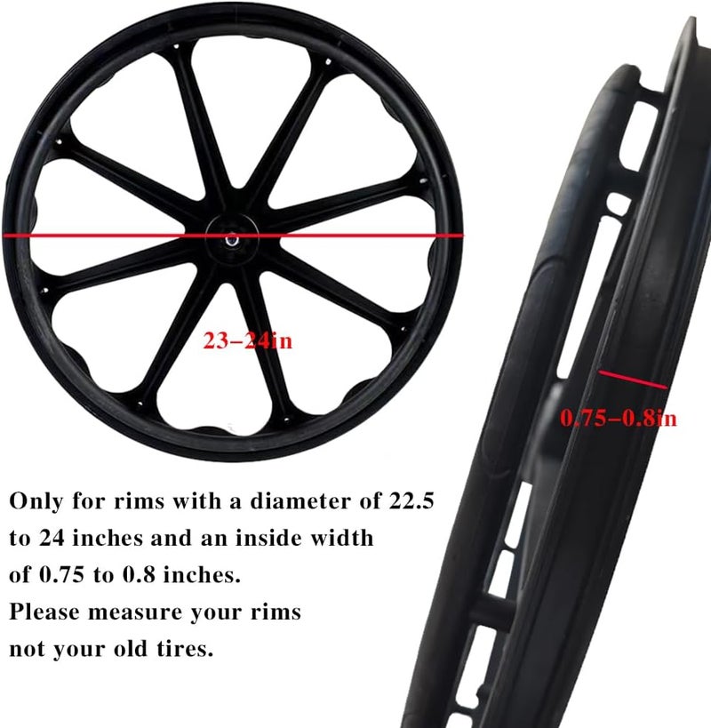 HMZ إطار استبدال العجلة الخلفية للكرسي المتحرك، 24 "X 1" إطار بولي يوريثان غير قابل للثقب، مزود بأدوات التركيب، ملحقات الكرسي المتحرك لجميع العلامات التجارية (1 زوج) - Image 5